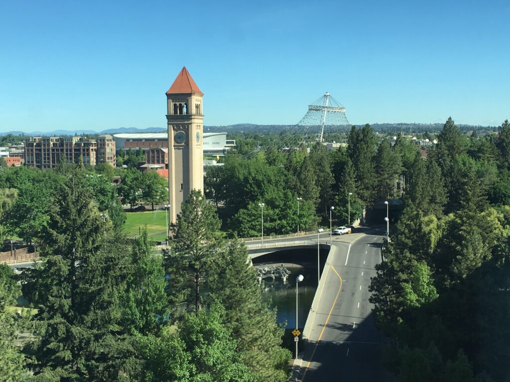 Scenic aerial view of Spokane's Riverfront Park.