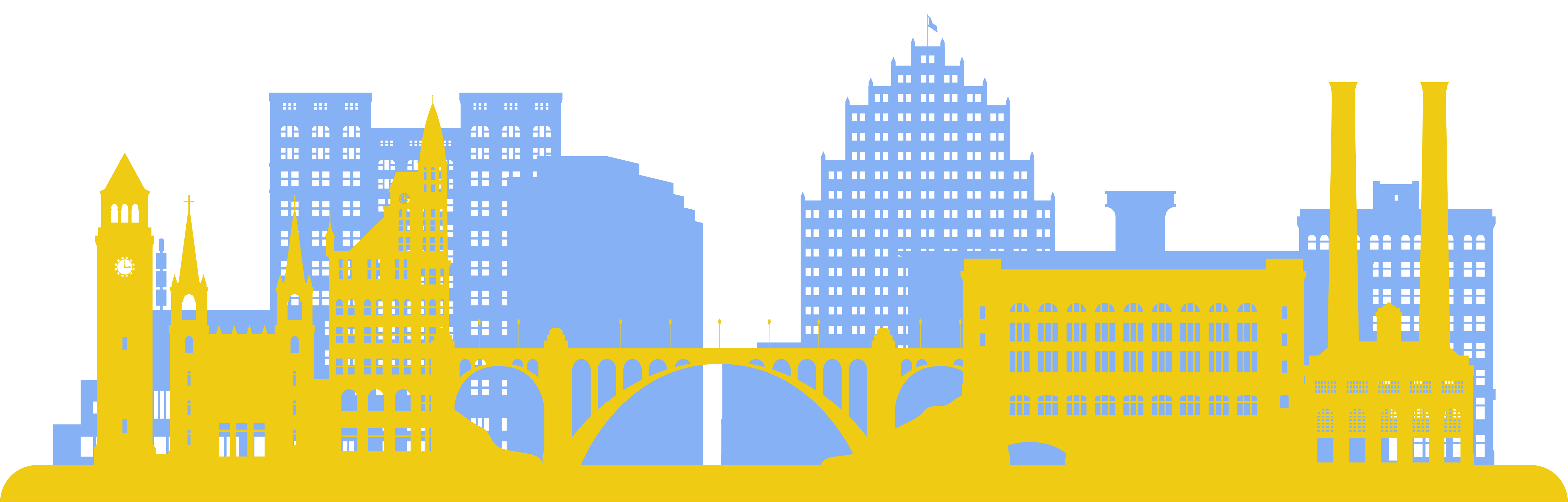 Two-tone skyline image of downtown Spokane.